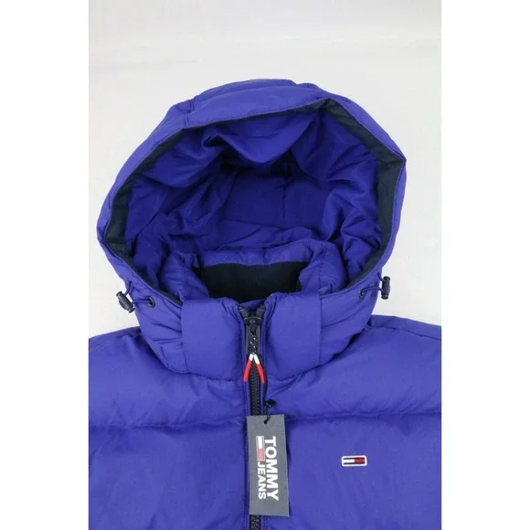 Tommy Jeans Tommy Hilfiger Mens Hooded Down Jacket Blue Sz XS Embroidery Elastic - Picture 5 of 16